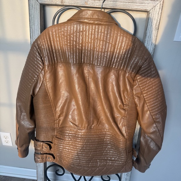 Smoke Rise Brown Faux Leather PU Zipper Buckle Accents Biker Jacket Size XL - Picture 6 of 13